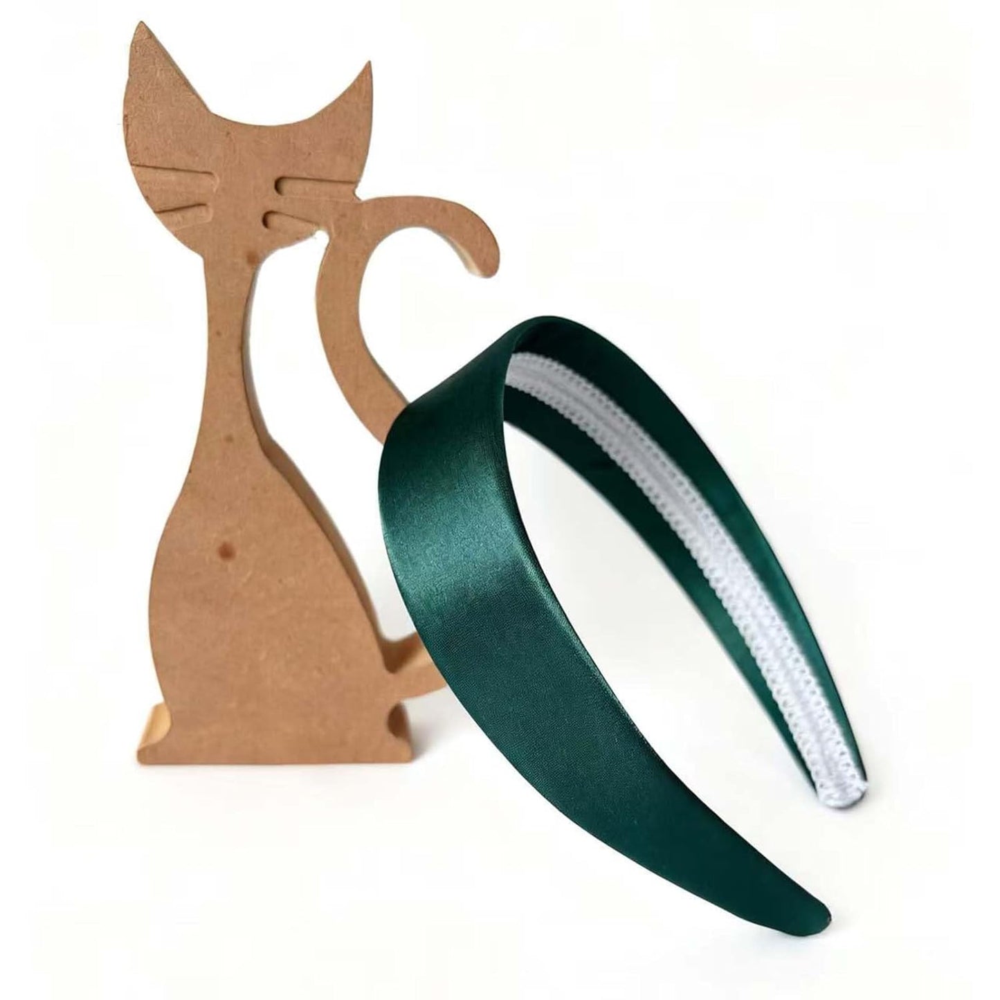 Skiennix Wide Headband - 70s Thick Satin Hair Accessory for Women & Girls | Dark Green