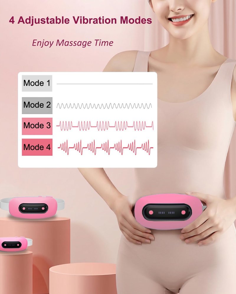Electric Heating Pad, Portable Cordless Menstrual Heating Pad with 4 Heat Levels and 4 Massage Modes, Fast Large Heating Belly Wrap Belt for Cramps, Back Pain Relief Gifts for Women Girls Her (Pink)