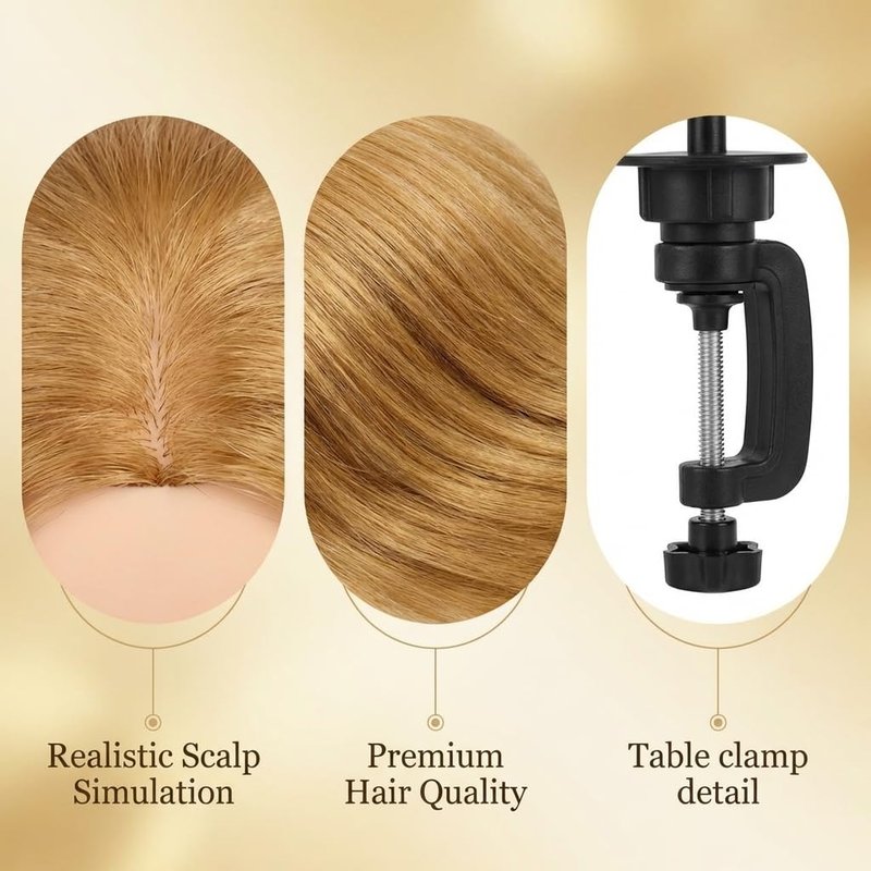 80% Real Hair Mannequin Head for Kids Braiding, Practice Training Doll Head for Hairstyle Styling Braiding Cosmetology (golden-26-28)