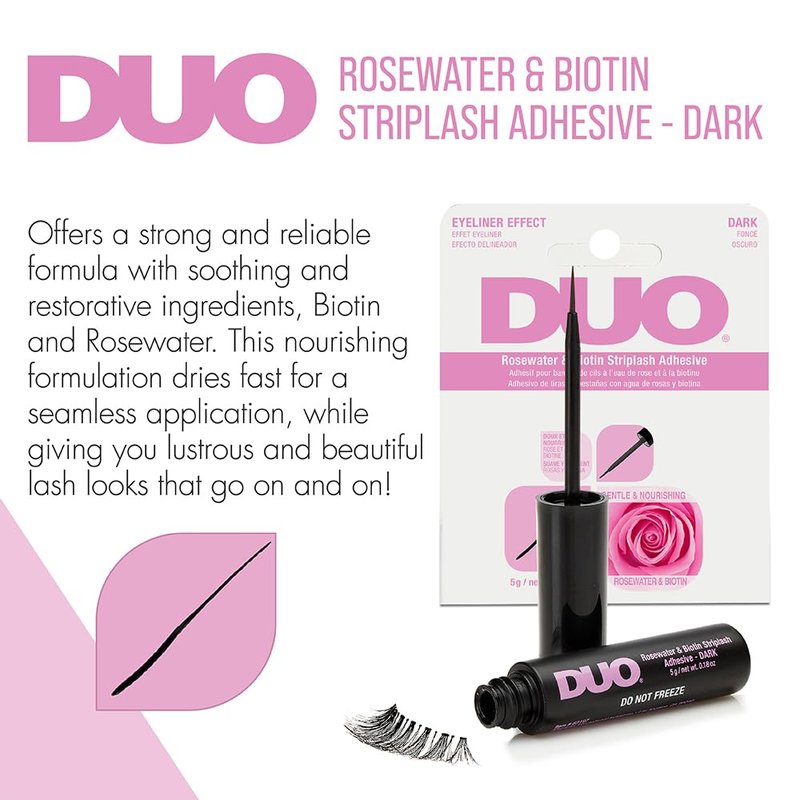 DUO Eyelash Glue - Rosewater & Biotin Strip Lash Adhesive with Eyeliner Effect, Dark Tone, 0.18 oz