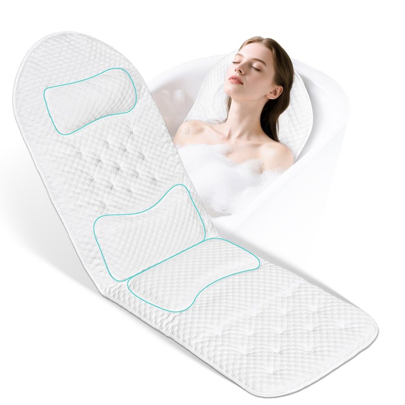 Full Body Bath Pillow for Bathtub, Thick Soft Tub Cushion with Non-Slip Suction Cups Dual Hooks, Luxury Spa Pillow for Neck Back and Hip Support, 55" x 18"