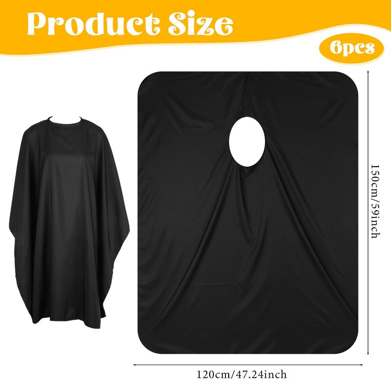 Black Hair Salon Cape, 6 Pack Waterproof Haircut Capes for Adults Unisex Hairdressing Shampoo Capes Professional Salon Barber Hair Dye Cape for Women Men HairStylist and Home Use, 59x47 In