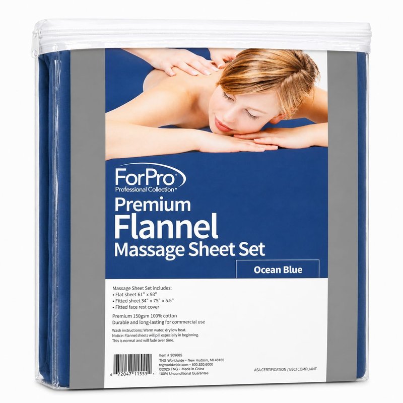 ForPro Premium Flannel 3-Piece Massage Sheet Set, Ocean Blue
