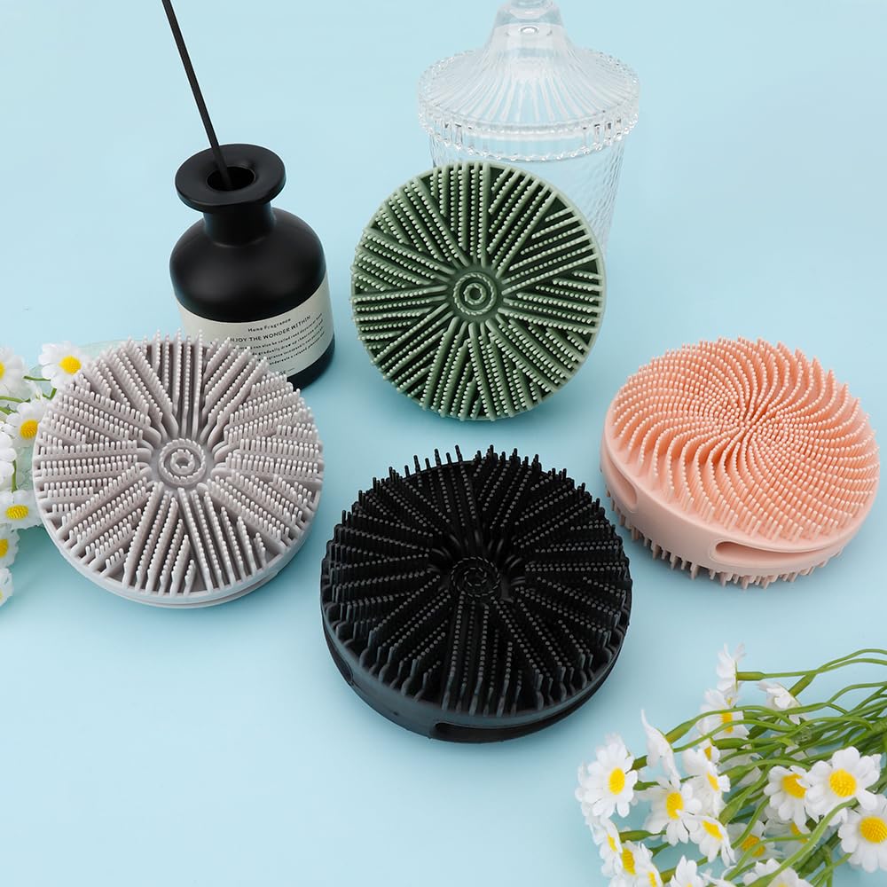 Silicone Body Scrubber, 2pcs Dual-Sided Silicone Loofah 2-in-1 Silicones Shower Scrubbers Exfoliating Body Scrubber for Women Men Soft Silicones Bath Shower Brush for All Skin Lather Well (Pink&Gray)