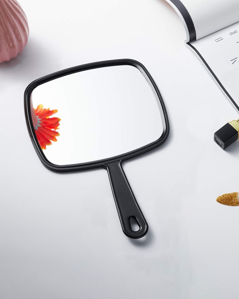 Large Handheld Salon Mirror - PROTECLE Square Black Hairdressing Mirror | 10.3"x7.4" Size
