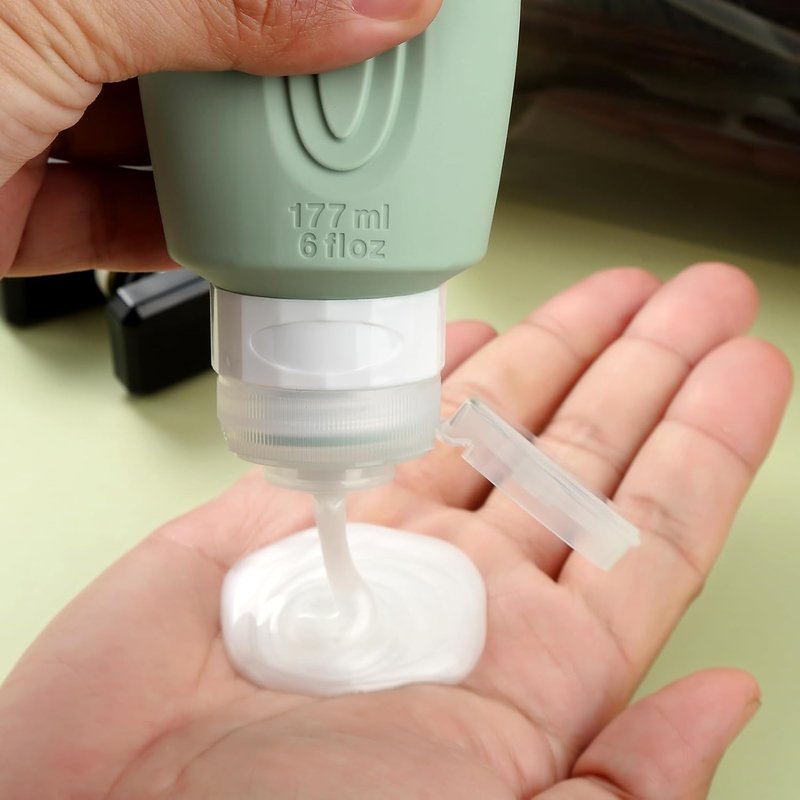 Mrsdry Travel Bottles - 6oz Leak-Proof Containers for Toiletries | BPA-Free Refillable Tubs with Bag (4 Pack)