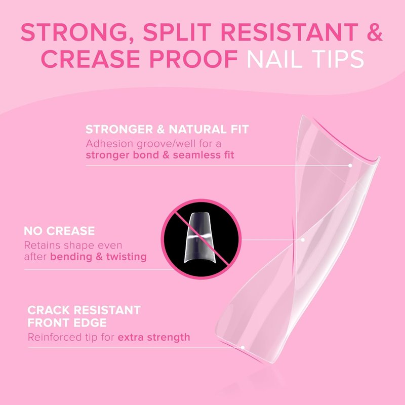 NYK1 Coffin Nail Tips - Crease-Proof & Shatter-Resistant | 500 PCS in 10 Sizes for Easy Gel & Acrylic Extensions