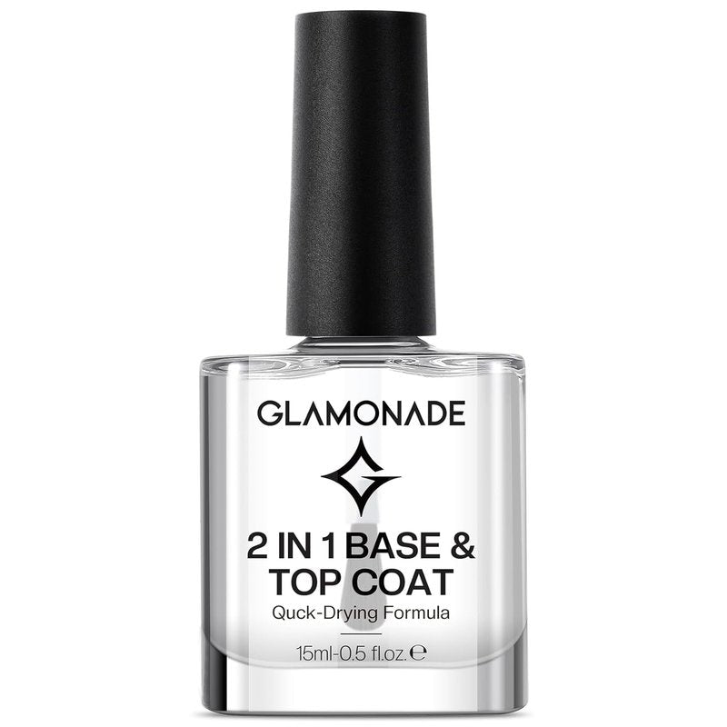 Glamonade Clear Base Top Coat Nail Polish - 2 in 1 Quick Dry, High Shine, Long Lasting | Color Protection & Smudge Resistance
