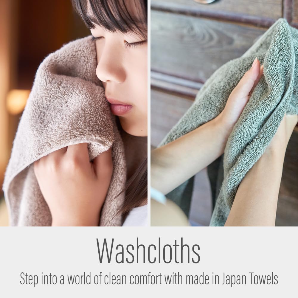 UENO TOWEL Luxury Japanese Wash Cloth - Set of 2, Senshu Towels, Greige, Approx. 13" x 33.5", Ultra Soft, Quick Drying, Absorbent, Lightweight, Ideal for Bath, Bathroom, Yoga, Spa, Body, Gift