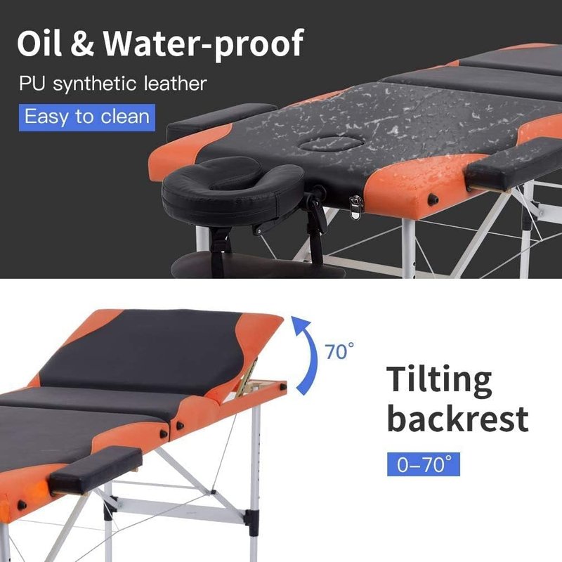 FDW Massage Table Portable Massage Bed 3 Fold Lash Bed Height Adjustable Spa Bed Aluminium Frame Spa Facial Cradle Salon Tattoo Bed with Non-Woven Bag for Spa Footmassage Facial CareSpa Tattoo