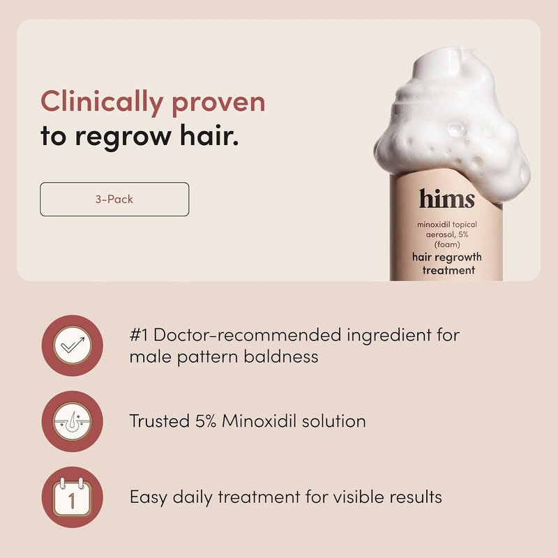 Hims Hair Regrowth Treatment - Extra Strength Minoxidil 5% Solution for Men - Thicker, Fuller Hair - Unscented, 3 Pack