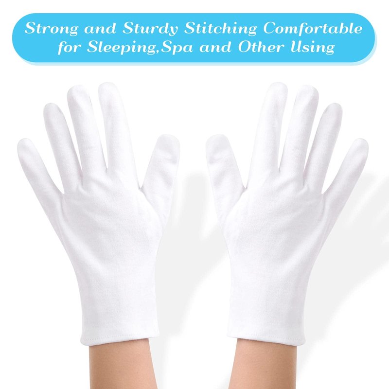 Paxcoo 6 Pairs XL White Cotton Gloves for Dry Hand Moisturizing Cosmetic Eczema Hand Spa and Jewelry Inspection