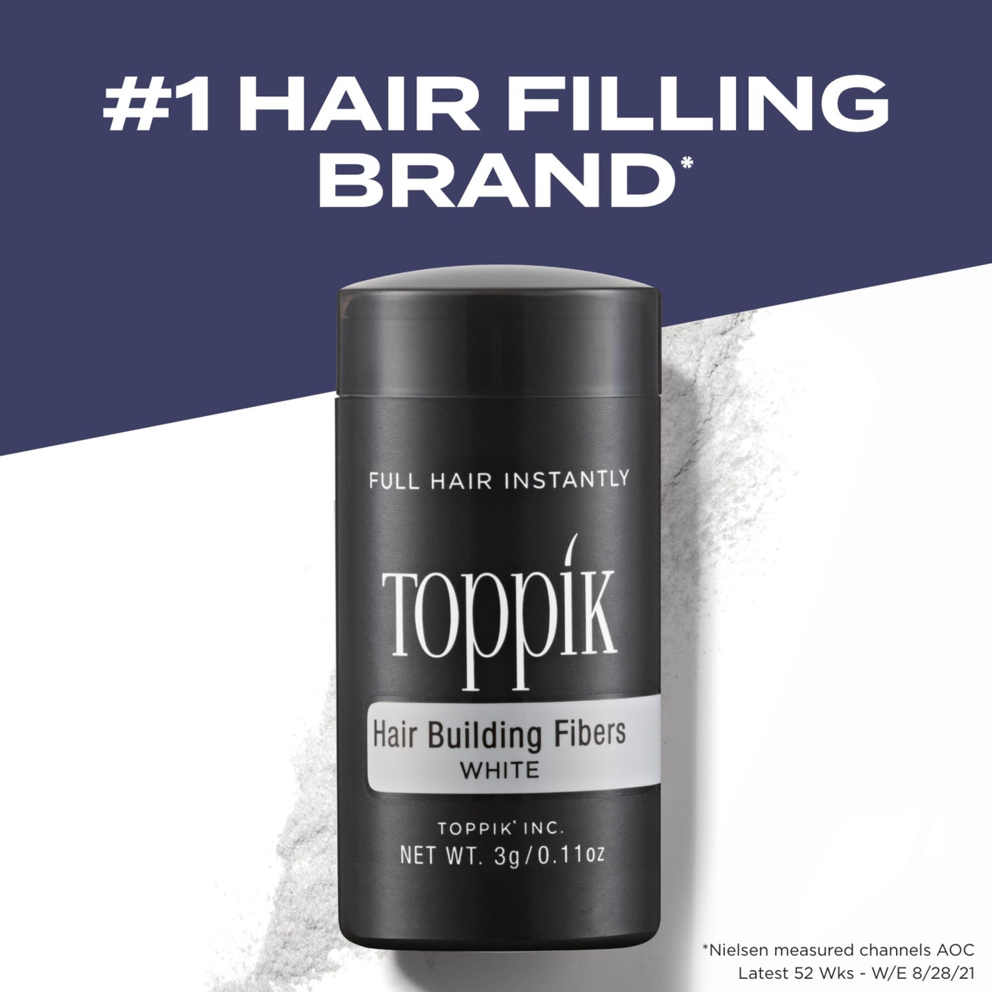 Toppik Hair Building Fibers, White, 0.11 oz Fill In Fine or Thinning Hair, Instantly Thicker, Fuller Looking, 9 Shades for Men & Women, Keratin Protein Formula