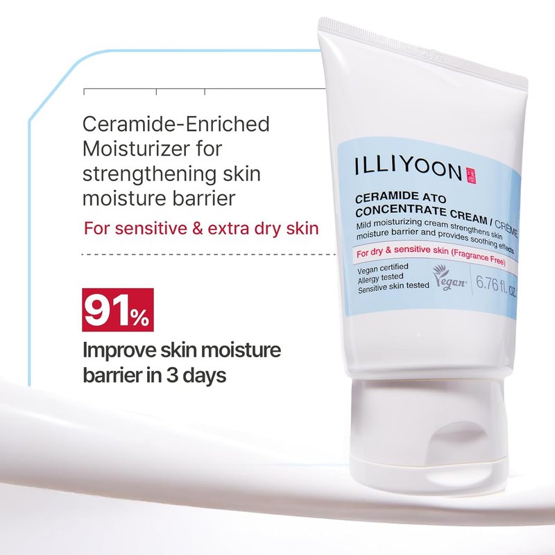 Illiyoon Ceramide Ato Concentrate Cream | Moisturizer for Dry & Sensitive Skin, 100hr Lasting Hydration, For Face & Body, Gentle for Infants, Moisture Barrier Repair, Vegan Certified, 6.76 fl.oz.