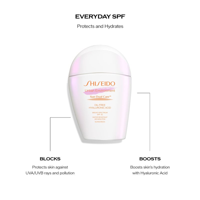 Shiseido Urban Environment Oil-Free Sunscreen SPF 42 - 50 mL - Protects, Hydrates, Mattifies & Works as Face Primer - Water Resistant for 40 Minutes - Non-Comedogenic