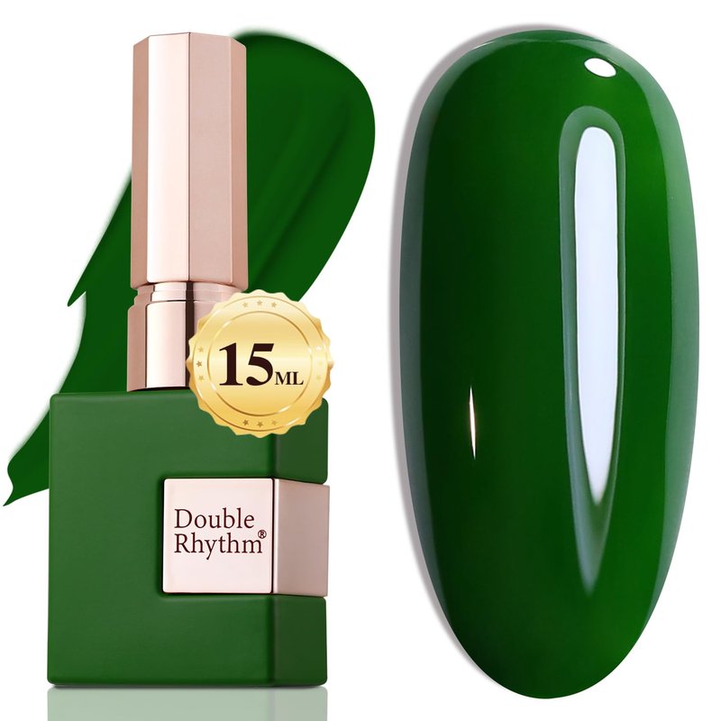 Double Rhythm Gel Nail Polish - Pure Sheer Soak Off Formula for DIY Manicure | Dark Green 15ML