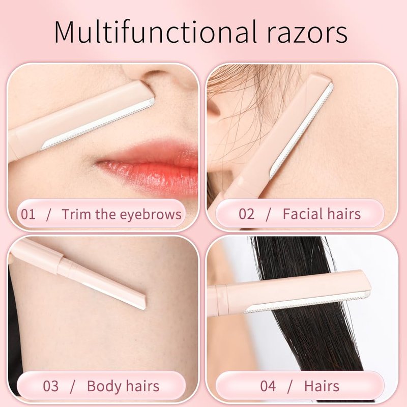 Double-Ended Face Razor for Women – Eyebrow & Dermaplaning Tool | 6 Pack = 12 Blades Stainless Steel | Peach Fuzz Remover & Exfoliator for Smooth, Glowing Skin