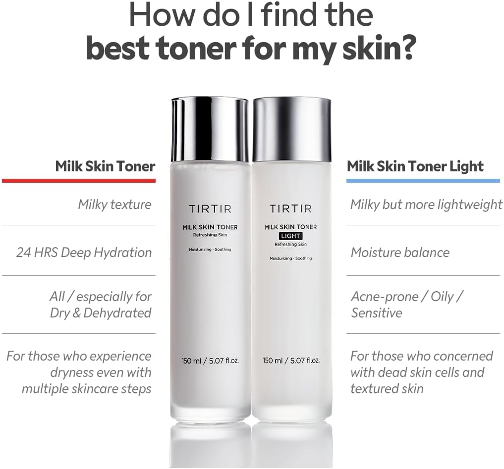 TIRTIR Milk Skin Rice Toner - Instant Hydration with 4% Niacinamide | Lightweight, Pore-Tightening, Vegan, 5.07 Fl Oz