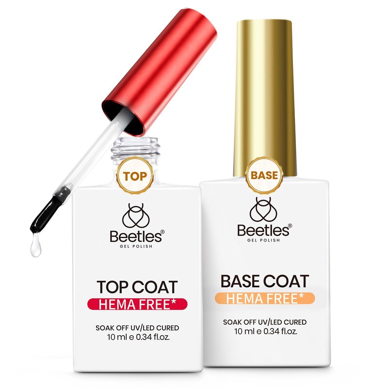 Beetles HEMA Free & TPO Free Gel Base and Top Coat Set – No Wipe Top Coat, Soak Off UV LED Gel Polish Foundation Kit for Long Lasting High Gloss Manicure