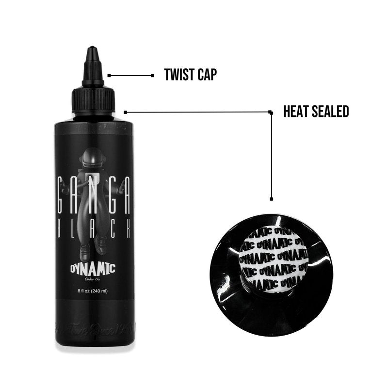 Dynamic Color Co - Ganga Black Tattoo Ink, 8oz Bottle REACH Compliant for European Regulations - Superior Black Ink Made in USA