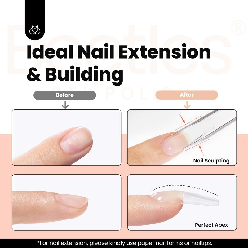 Beetles HEMA-Free Hard Gel for Nails-1.06oz 9 in 1 Jelly Nude UV/LED Lamp Cured Sculpting Stengthener Gel for Nail Extension & Nail High Hardness Nails for Manicurist Women