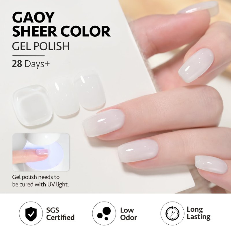GAOY Jelly Gel Nail Polish, 16ml Sheer Translucent Soak Off Gel Polish, UV Light Cure for Nail Art DIY, 2899 Jelly White