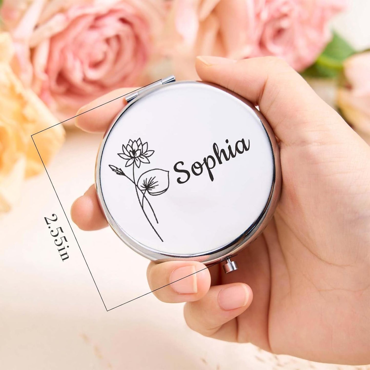 Skiennix Personalized Compact Mirror - Custom Birth Flower Design | Perfect Gift for Bridesmaids, Women, and Special Occasions