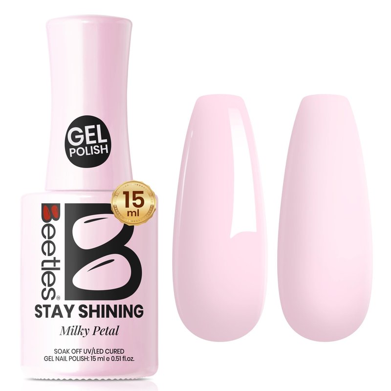 Beetles Baby Pink Gel Polish - Milky Petal 15ml/0.51Oz, Light Pink Gel Nail Polish for Pastel Nails, Same Color Bottle STAY SHINING Series, Long-Lasting Soak Off UV LED Lamp Spring Nails Art