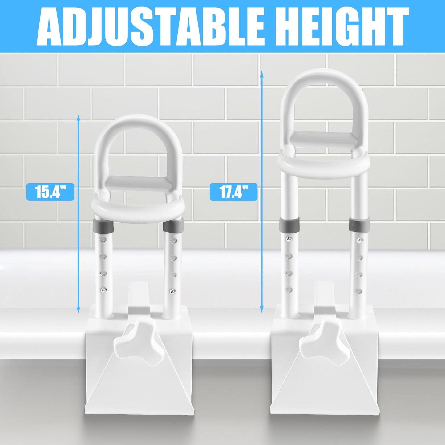 NnsZenith Adjustable Bathtub Safety Rail & Shower Grab Bar for Elderly – Heavy-Duty Support, Height/Width Flexible, Enhanced Bathroom Safety, Sturdy No-Drill Installation, Supports 330 lbs