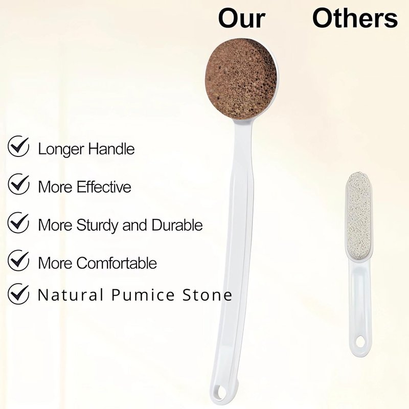CopesFuda Curved Handle -13.7" Pumice Stone - Ergonomic Non-Slip Foot Scrubber for Shower - Easy Reach Callus Remover & Pedicure Tool for Cracked Heels & Smooth Feet