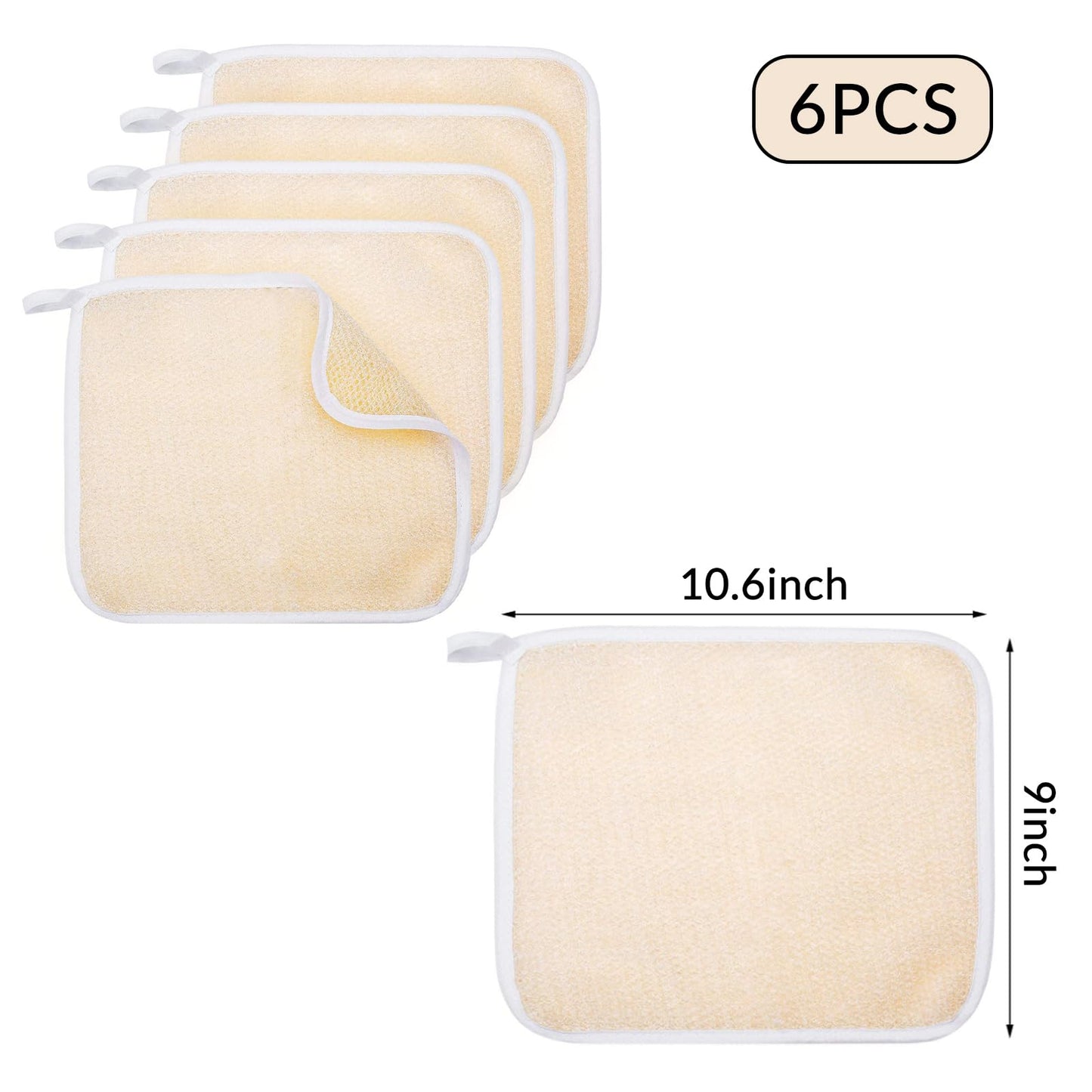 6 Count Exfoliating Washcloth for Body and Face Facial Wash Cloths Bath Scrub Soft Weave Loofah Towel Exfoliate Bath Towel Remove Dead Skin Wash Cloth Massage Bath Cloth for Women Man 10.6x9 Inch