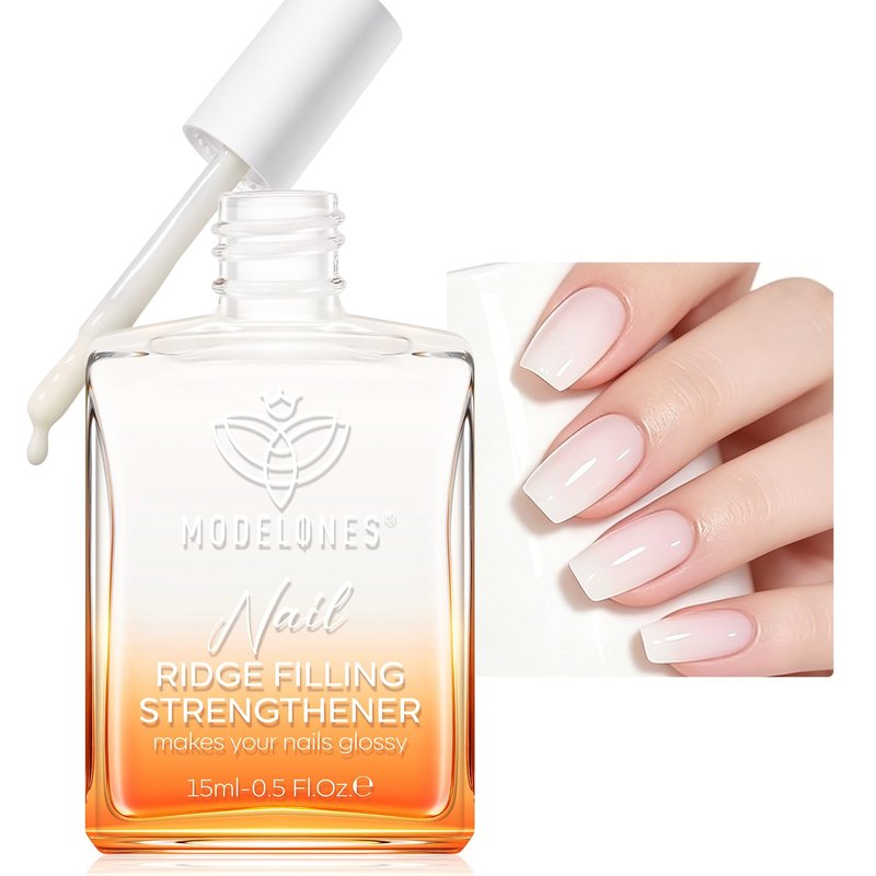 Modelones Nail Strengthener - Milky White Nail Polish for Damaged Nails | 15ml Ridge Filler & Hardener