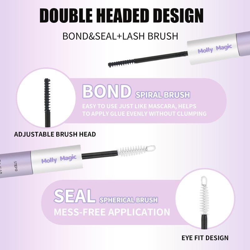 Molly Magic Lash Bond and Seal and Remover kit,Waterproof for Lash Clusters, 150H Super Hold, Long-Lasting extention and Non-Irritating Eyelash Glue for DIY at Home.