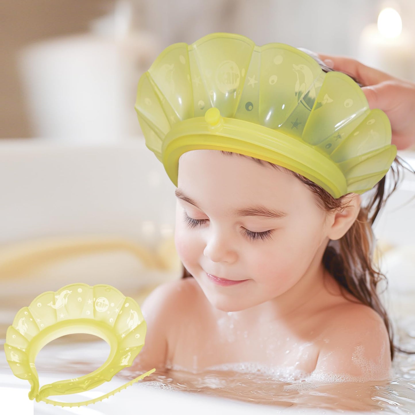 kair Baby Kids Bath Visor Soft Adjustable Silicone Toddler Children Shower Cap Hair Washing Hat Keep Kids Shield Water Out of Eyes & Ears Head Circumferences 17" - 24" (Yellow, More Than 24 Months)
