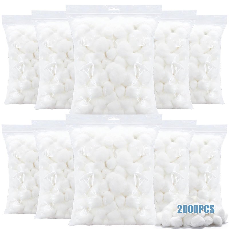 2000Pcs Cotton Balls Large Bulk, Pure & Natural Cotton Balls Absorbent Hypoallergenic Soft & Gentle for Face, Baby Care& First-Aid, Makeup, Nail Polish Remover, Household Needs, DIY Crafts & Pet Care