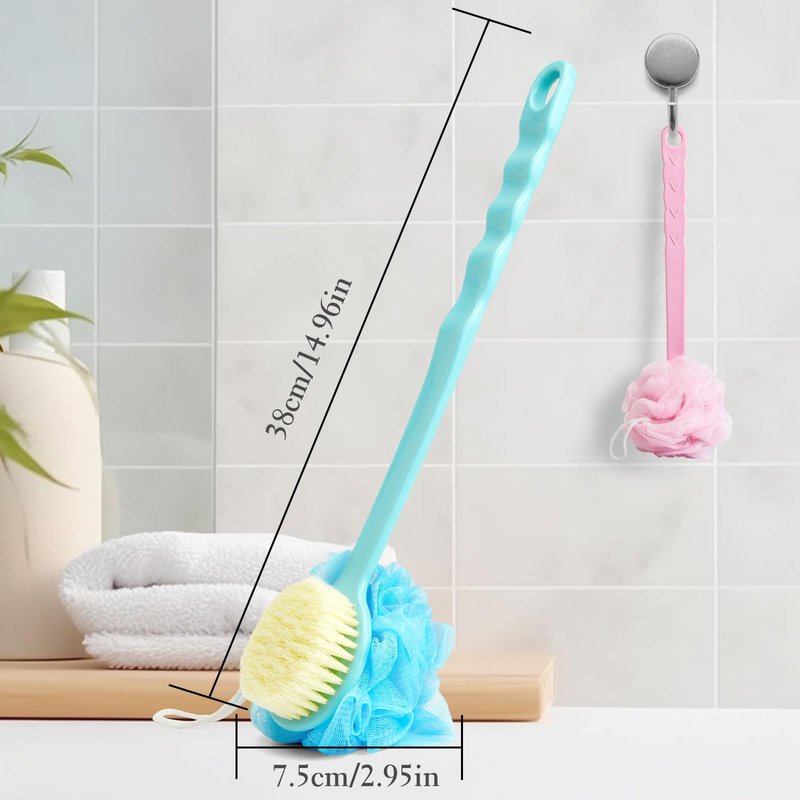 CINDALOG 2 Pack Body Brush, Long Handle Shower Back Scrubber, Mesh Sponge for Skin Exfoliating Bath,Massage Bristles Suitable for Wet or Dry,Men and Women