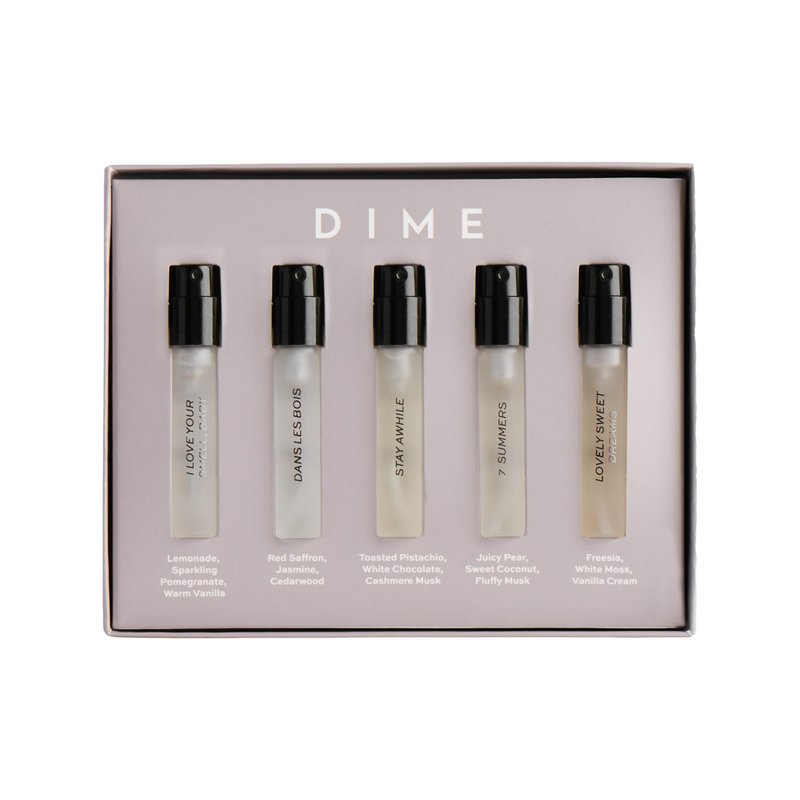 DIME Beauty Perfume Sampler, Hypoallergenic, Clean Perfumes, Eau de Toilette For Women (Set of 5, 2 ml)