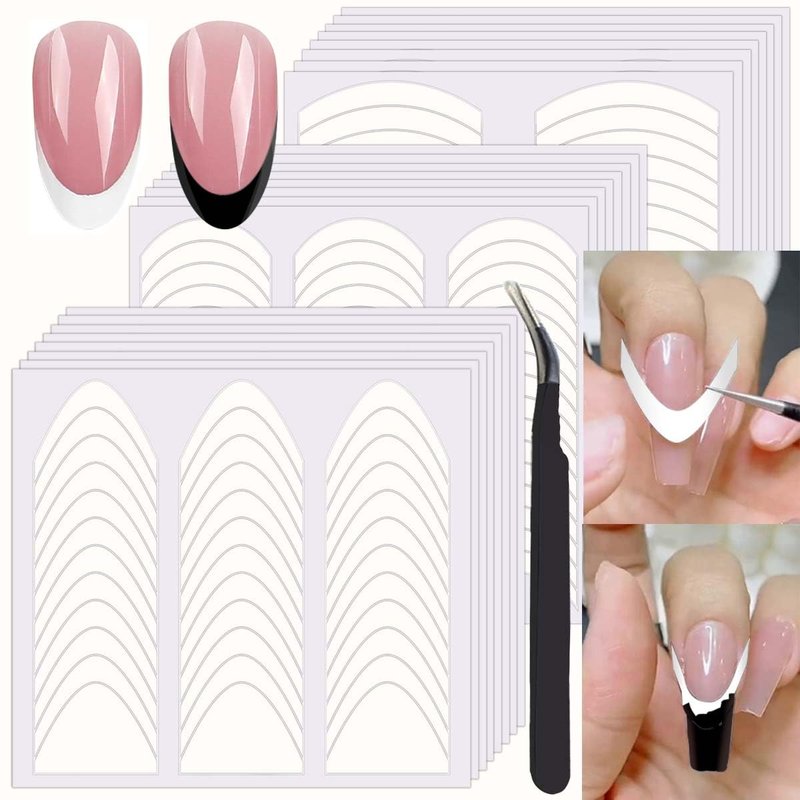 French Manicure Strips,French Tip Nail Stickers for Nails Art Designs,Self Adhesive French Tip Stickers Guide for Women Manicure(3 Moon Shape Design,24 Sheets,912 Pieces)