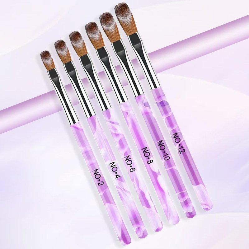 6PCS Acrylic Nail Brush Set,Size 2/4/6/8/10/12 Professional Nail Brushes for Acrylic Application Extension and 3D Carving for Nail Home Salon DIY-Purple