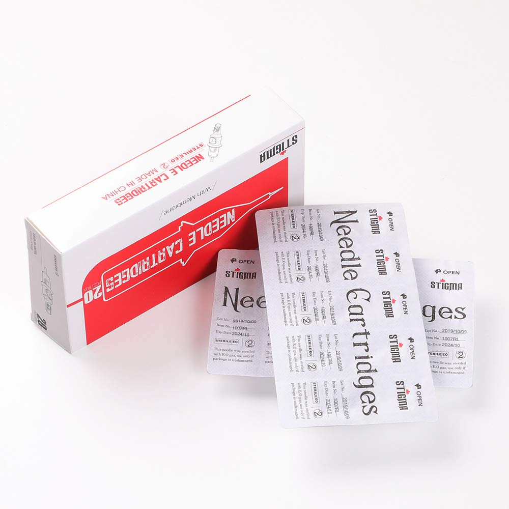 STIGMA #10(19RM) Bugpin Disposable Tattoo Needle Cartridges with Membrane Safety Cartridges for Tattoo Artists Curved/Round Magnum Shader Soft Edge 20Pcs Standard Pack EN05-20-1019RM