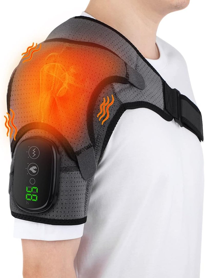 Heated Shoulder Wrap - Cordless Electric Heating Pad with Vibration Massage | Adjustable Fit for Men & Women