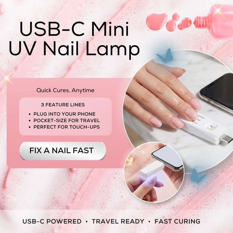 Portable USB-C UV LED Nail Lamp – Mini Gel Nail Curing Light for Travel & Home – Compact Handheld Nail Dryer for Gel Polish – Quick Touch-Up Nail Light