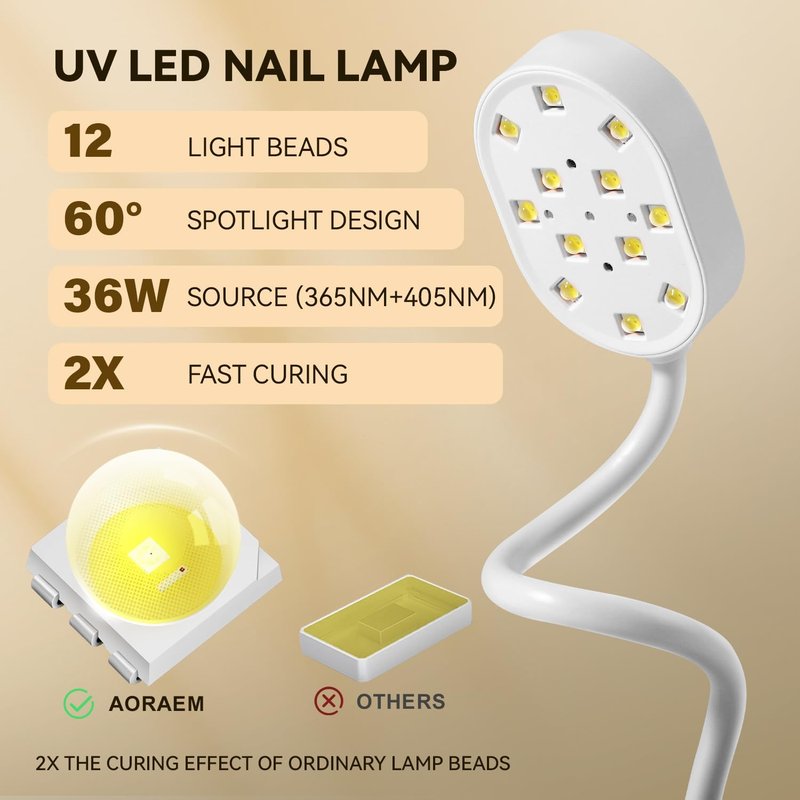 AORAEM UV Nail Lamp - Mini Gooseneck 36W LED Gel Nail Dryer with 4 Timers & Auto Sensor | Quick Dry for Home & Salon Use, White