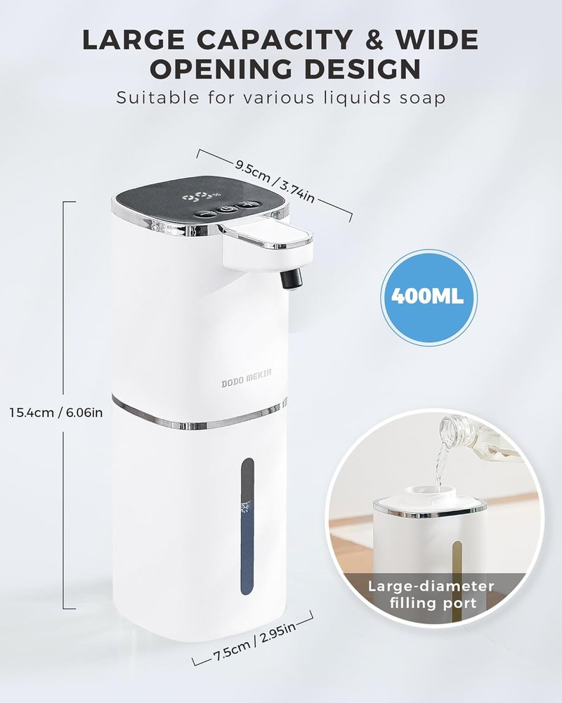 Skiennix Automatic Foaming Soap Dispenser - 400ml USB Rechargeable, Touchless & Waterproof for Kitchen/Bathroom
