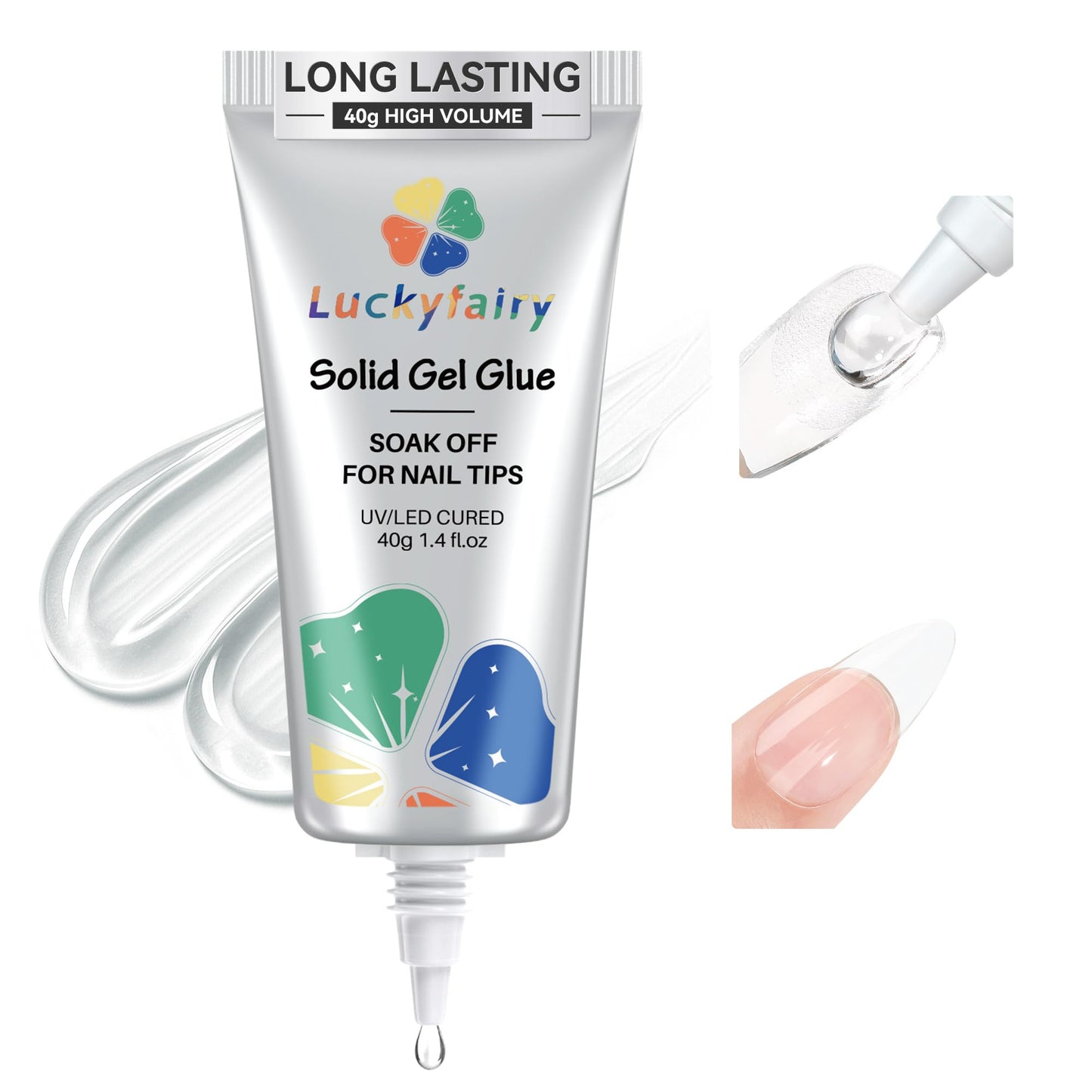 Soft Gel Nail Tips Glue, 4 in 1 40ml Super Strong Nail Glue for Press ons, 28 Days Long Last Solid Glue Gel Soak Off for Acrylic Fake Nails Extension Lamp Curing Needed