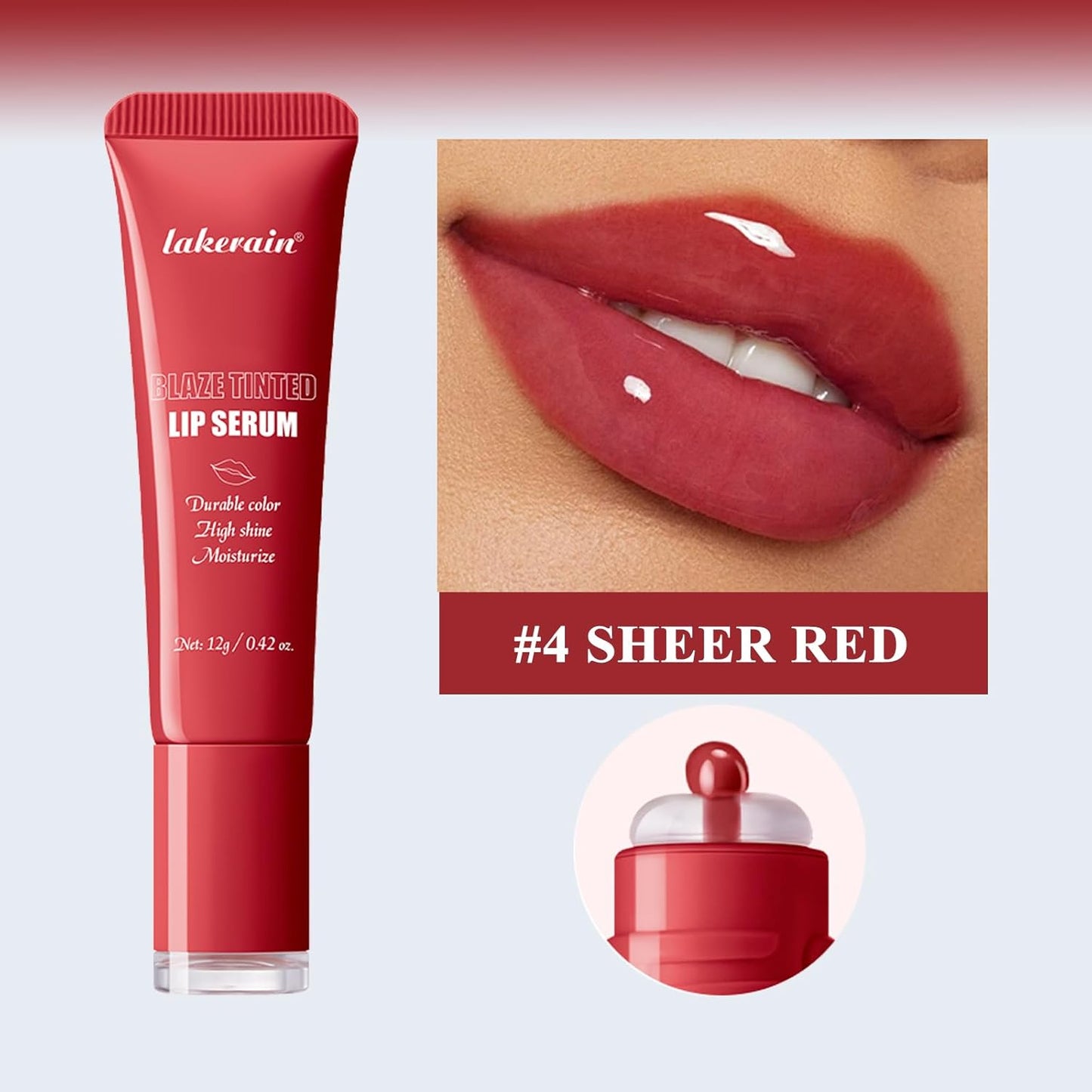 TEEROVA Tinted Lip Serum - High Shine Hydrating Formula with Plumping Polypeptides | Sheer Red