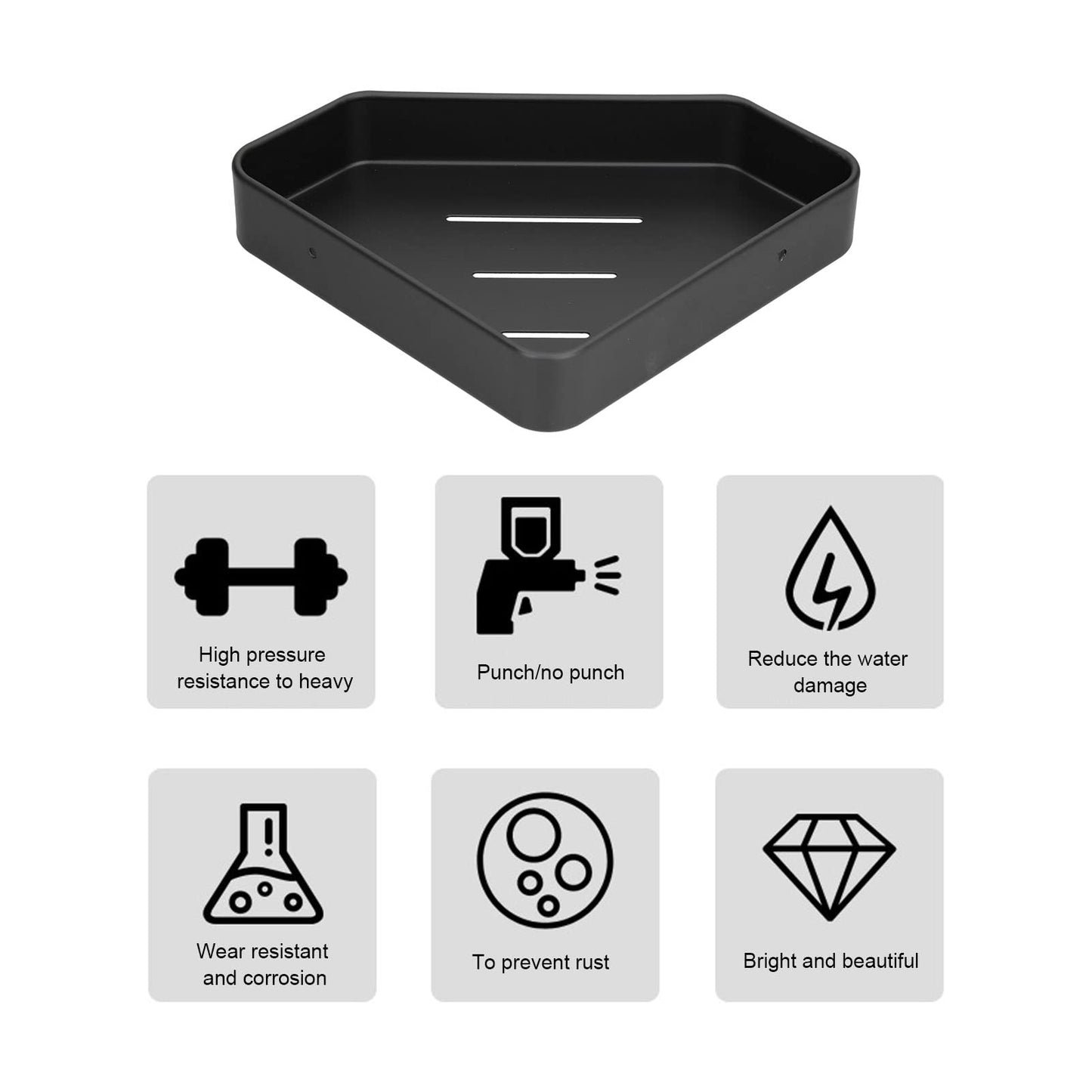 Topyond Shower Caddy, Aluminium Alloy Black Corner Shower Shelves, Durable Bathroom Organizer for Toilet Kitchen Dorm with 2 Hooks, Bath Decor