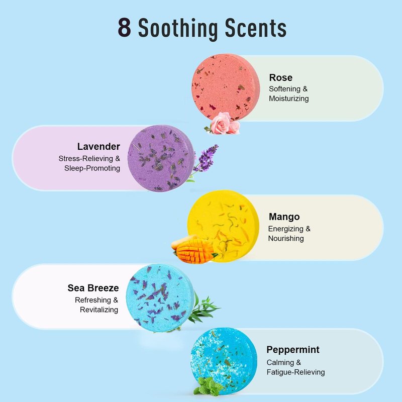 Nododugs Shower Steamers Aromatherapy Bath Bombs, Tablets with Pure Essential Oils, 8 Sweet Sensual Scents, Idea Gifts Set for Stress Relief, Ideal Valentines Gift 8 Packs