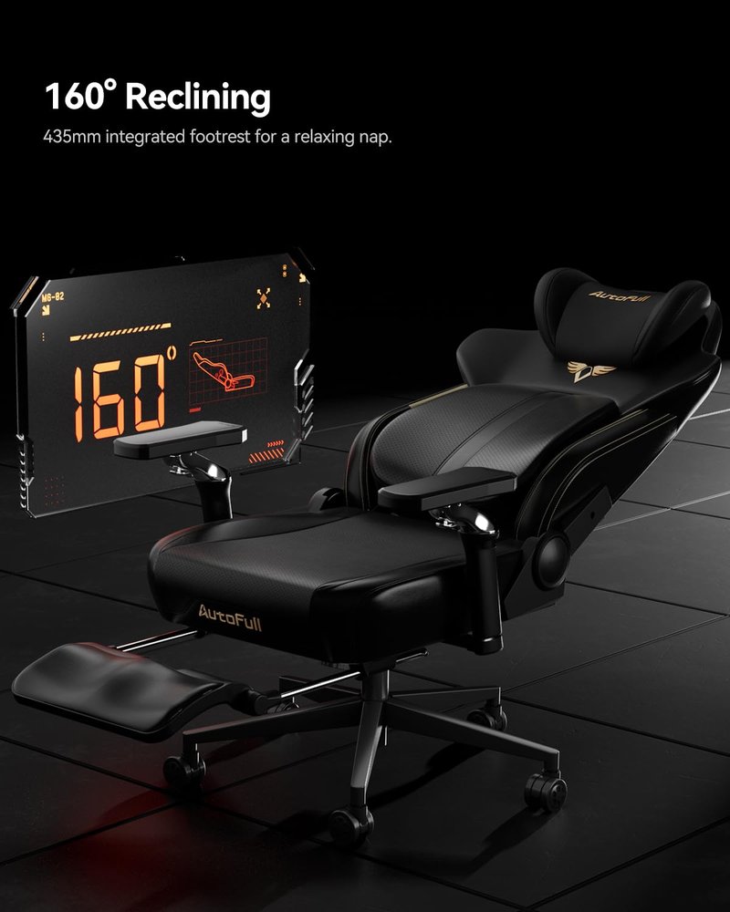 AutoFull M6 Ergonomic Gaming Chair – with 3rd-Gen Dynamic Lumbar Support, Lumbar & Leg Massage, Ventilated & Heated Seat, 360° Mechanical Armrests, Retractable Footrest (Black)