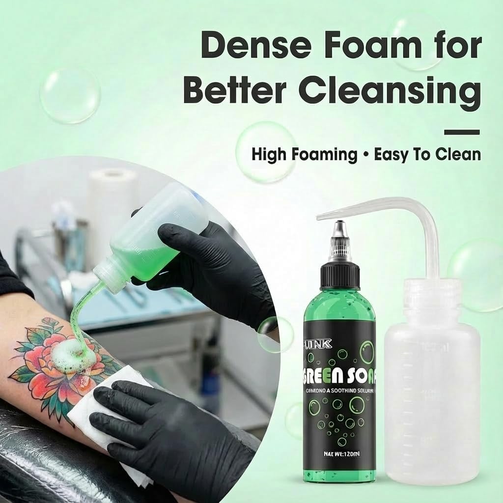 ZUFIO Green Soap for Tattoos - GreenTattoo Soap 4OZ with Foaming Bottle 120ml, Tattoo Supplies for Tattoos Piercings, Clean Skin Equipment